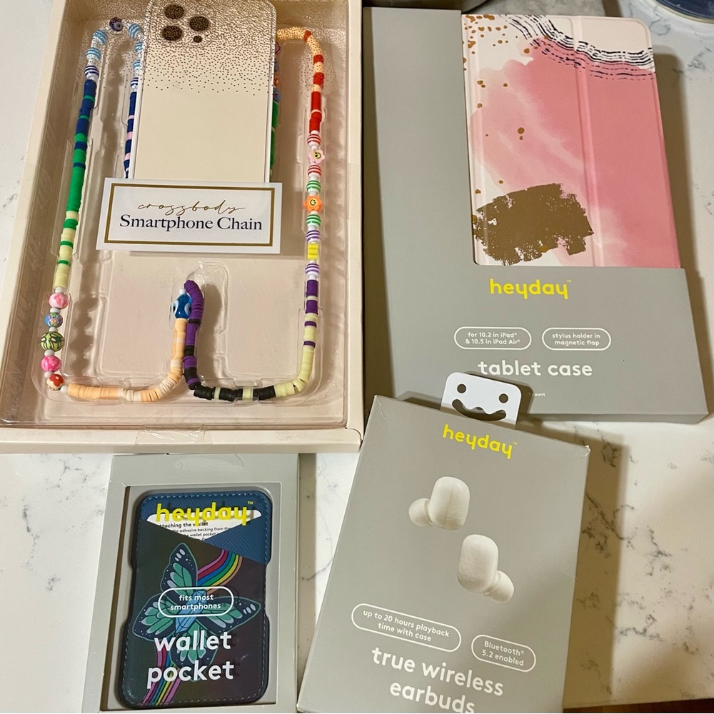 4 Pc Bundle - Wireless Earbuds - IPad Case | Cell Wallet | Crossbody For Phone